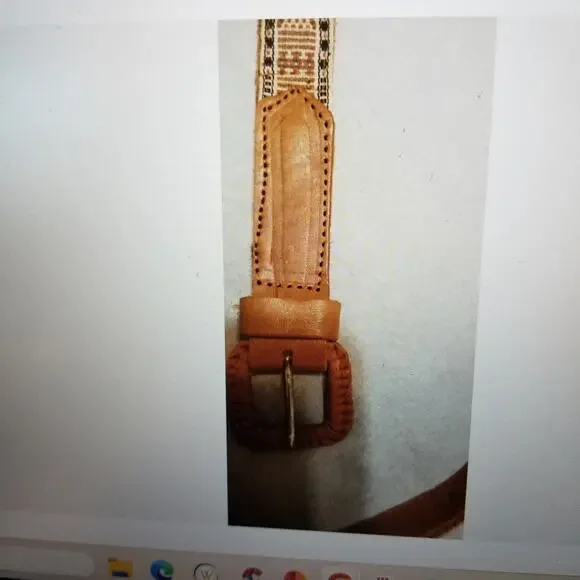 Aztec Tapestry Leather Belt Women's Tan-Brown Leather Length 40 inches - Picture 2 of 4